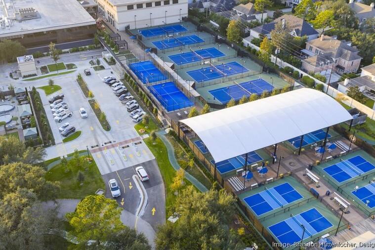 Aerial of pickle ball courts